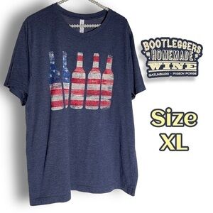 BOOTLEGGERS Homemade Wine Women’s Short Sleeve USA flag Wine Bottle T-shirt XL